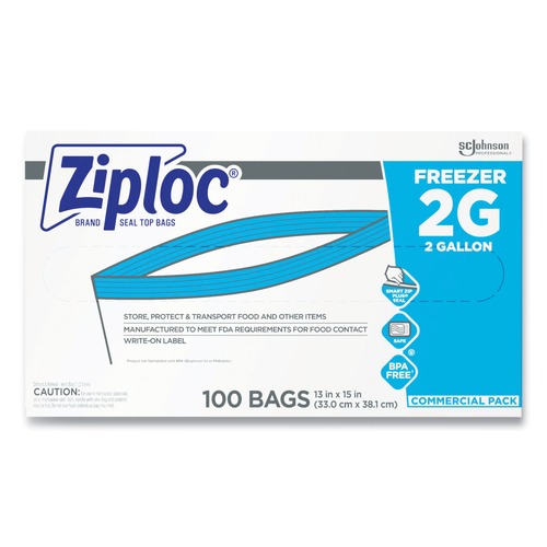 Ziploc 682254 13 in. x 15.5 in. 2.7 mil, 2 gal. Double Zipper Freezer Bags - Clear (100/Carton) image number 0
