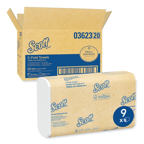 Scott 3623 10-1/8 in. x 13-3/20 in. C-Fold Towels Convenience Pack - White (200/Pack 9 Pack/Carton) image number 0