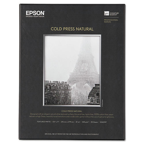 Epson S042297 Cold Press Fine Art Paper, 19 Mil, 8.5 X 11, Textured Matte Natural, 25/pack image number 0