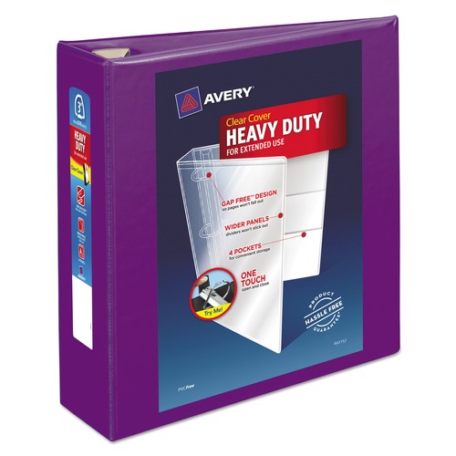 Avery 79810 Heavy-Duty 11 in. x 8.5 in. DuraHinge 3 Ring 3 in. Capacity View Binder with Locking One Touch EZD Rings - Purple image number 0