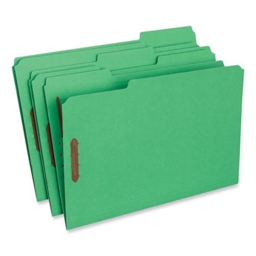 Universal UNV13526 Deluxe Reinforced 1/3-Cut Top Tab Legal Size Folders with (2) Fasteners - Green (50/Box) image number 0