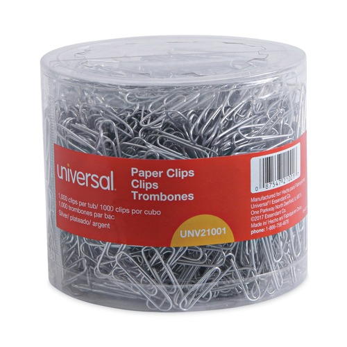 Universal UNV21001 Plastic-Coated Paper Clips - Assorted Sizes, Silver (1000/Pack) image number 0