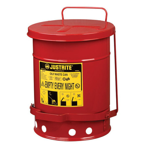 Justrite 09100 Oily Waste Can, 6gal, Red image number 0