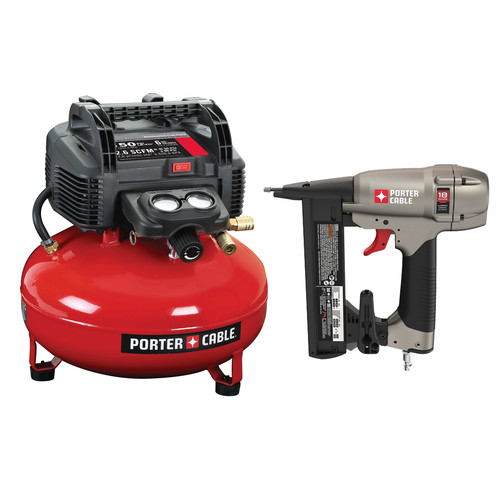 Compressor Combo Kits | Porter-Cable C2002-NS150C 0.8 HP 6 Gallon Oil-Free Pancake Air Compressor and 18-Gauge 1-1/2 in. Narrow Crown Stapler Kit Bundle image number 0