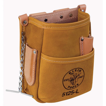 TOOL BELTS | Klein Tools 5125L 5-Pocket Leather Tool Pouch with Chain Tape Thong