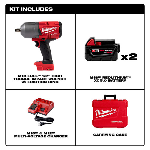 Milwaukee 2755B-22 M18 FUEL 1//2 Compact Impact Wrench w// Friction Ring Kit Torque = 220 Ft-lbs w// 5.0 AH Battery