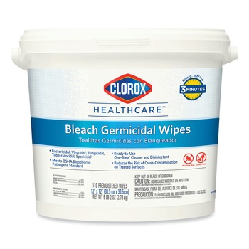 PRODUCTS | Clorox Healthcare 30358 12 in. x 12 in. Unscented, Bleach Germicidal Wipes (110-Wipes/Bucket)