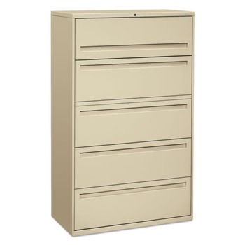 HON H795.L.L 700 Series 42 in. x 18 in. x 64.25 in., Five-Drawer Lateral File with Roll-Out Shelves - Putty