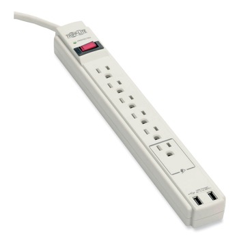 SURGE PROTECTORS | Tripp Lite TLP606USB Protect It! Surge Protector, 6 Outlets/2 Usb, 6 Ft Cord, 990 Joules, Gray
