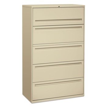 HON H795.L.LCS1 Brigade 700 Series Lateral File 4-Shelf 42 in. x 19.25 in. x 67 in. Drawers with 1 Roll-Out File Shelf and 1 Roll-Out Post Shelf - Putty