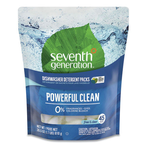 Seventh Generation SEV 22897 Free and Clear Natural Dishwasher Detergent Concentrated Packs (45-Packets/Pack) image number 0
