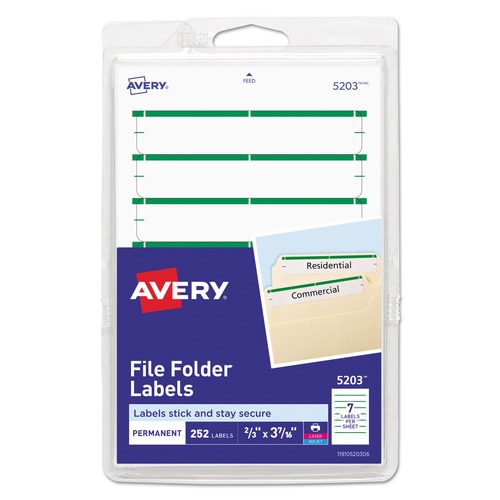 Avery 05203 4 in. x 6 in. Printable Permanent File Folder Labels - White (7-Piece/Sheet 36-Sheets/Pack) image number 0