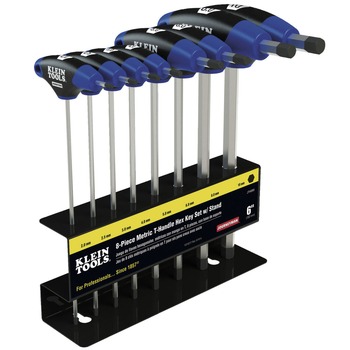 Klein Tools JTH98M 8-Piece Journeyman 9 in. T-Handle Metric Hex Key Set with Stand