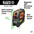 Laser Levels | Klein Tools 93LCLG Self-Leveling Green Cordless Cross-Line Laser with Red Plumb Spot image number 1
