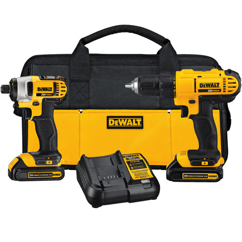 Dewalt DCK240C2 | 20V MAX Compact Lithium-Ion 1/2" Cordless Drill Driver/ 1/4" Impact Driver Combo Kit (1.3 Ah) | DEWALT 20 V MAX 2-Tool Combo Kit (1.