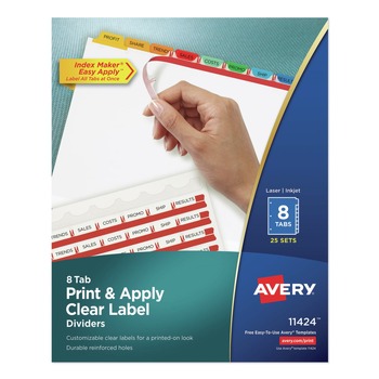 Avery 11424 8 Color Tabs Print and Apply Index Maker Label Dividers - Clear (25 Sets/Box)