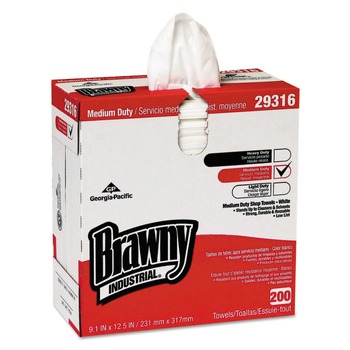 Georgia-Pacific 29316 9-1/10 in. x 12-1/2 in. Brawny Industrial Lightweight Shop Towels - White (200-Piece/Box)