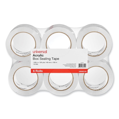 Universal UNV63120 1.88 in. x 110 yds, 3 in. Core, Deluxe General-Purpose Acrylic Box Sealing Tape - Clear (6/Pack) image number 0