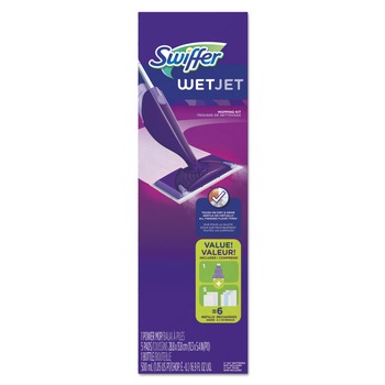 Swiffer 92811KT WetJet 11 in. x 5 in. Cloth Head, 46 in. Aluminum/Plastic Handle Mop Kit - White/Purple/Silver