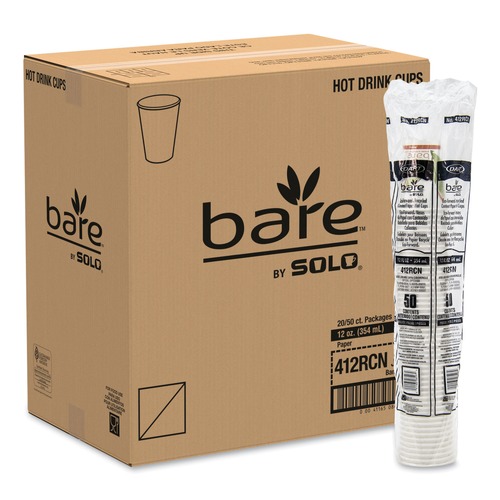 Cups and Lids | SOLO 412RCN-J8484 12 oz. Bare Eco-Forward Recycled Content PCF Paper Hot Cups - Green/White/Beige (1000/Carton) image number 0