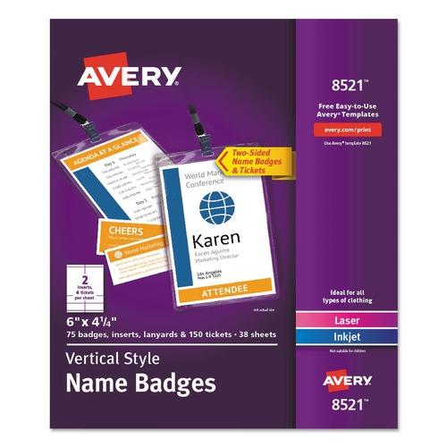Avery 08521 Top-Load 4.25 in. x 6 in. Lanyard Style Badge Holders - White/Clear (75-Piece/Pack) image number 0