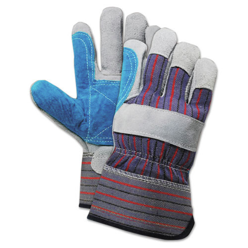 Boardwalk BWK00034 Cow Split Leather Double Palm Gloves - Gray/Blue, Large (12-Piece) image number 0