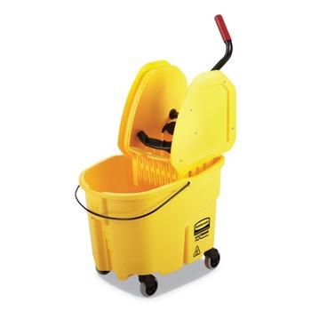 MOP BUCKETS | Rubbermaid Commercial FG757788YEL WaveBrake 35 qt Plastic Down-Press 2.0 Bucket/Wringer Combos - Yellow