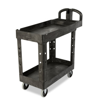 HAND TRUCKS AND DOLLIES | Rubbermaid Commercial FG450088BLA Heavy-Duty 2-Shelf 750 lbs. Capacity 17-1/8 in. x 38-1/2 in. x 38-7/8 in. Utility Cart - Black