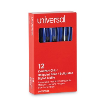 Universal UNV15531 Comfort Grip Retractable Medium 1mm Ballpoint Pens - Blue (1 Dozen)