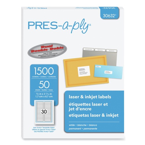 New Arrivals | PRES-a-ply 30632 0.66 in. x 3.44 in. Labels - White (50-Sheet/Box 30-Piece/Sheet) image number 0