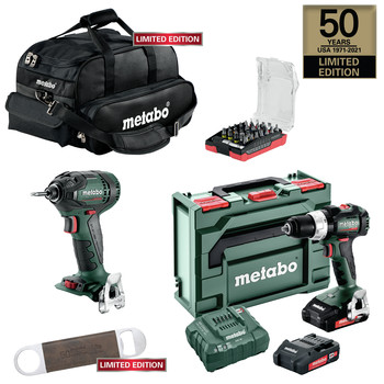 Metabo US50THCOMBOKIT 50th Anniversary 18V Brushless Lithium-Ion Cordless Hammer Drill and Impact Driver Combo Kit (2 Ah)