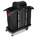 Cleaning and Sanitation Storage and Carts | Rubbermaid Commercial FG9T7800BLA High-Security 2-Shelf Housekeeping Cart - Black/Silver image number 0