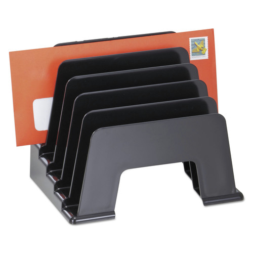 New Arrivals | Universal UNV08104 5 Section DL to A5 Size 8 in. x 5.5 in. x 6 in. Recycled Plastic Incline Sorter - Black image number 0