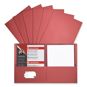 Universal UNV56611 2-Pocket Embossed Leather Grain Paper Portfolio - Red (25/Box)