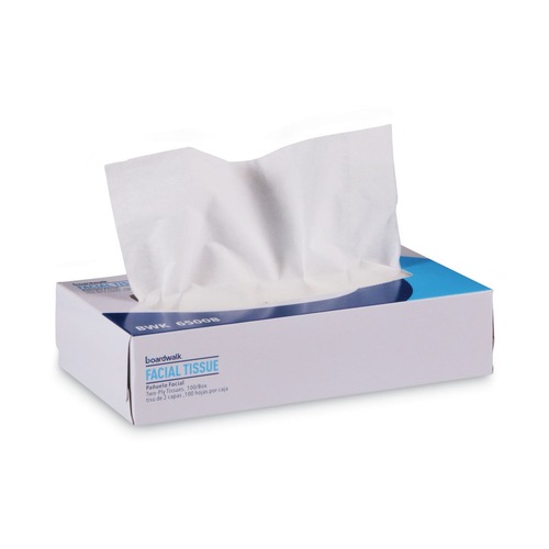 Tissues | Boardwalk BWK6500B Office Packs Flat Box 2-Ply Facial Tissue - White (30 Boxes/Carton, 100 Sheets/Box) image number 0