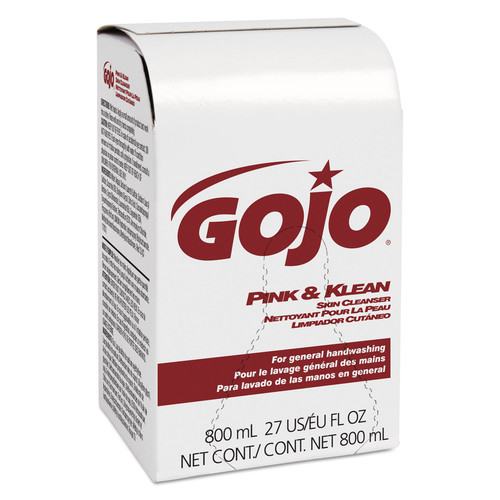 GOJO Industries 9128-12 Pink and Klean Floral Scent 800 mL Skin Cleanser Refill for Bag-in-Box Dispenser (12-Piece/Carton) image number 0