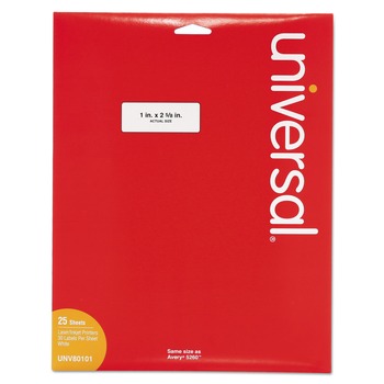 Universal UNV80101 1 in. x 2.63 in., Inkjet/Laser Printers Labels - White (750/Pack)