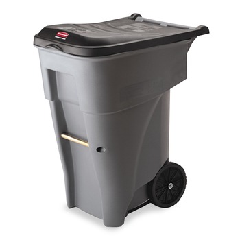 TRASH WASTE BINS | Rubbermaid Commercial FG9W2100GRAY Brute Rollout Heavy-Duty Waste Container, Square, Polyethylene, 65gal, Gray