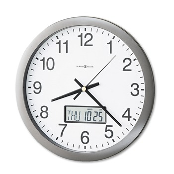 Howard Miller 625-195 Chronicle 14 in. Wall Clock with LCD Inset - White/Gray