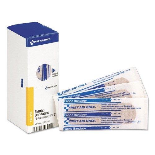 New Arrivals | First Aid Only FAE-3001 Fabric Bandages, 1-in X 3-in (25/Box) image number 0