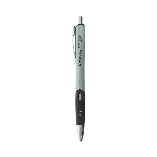 Universal 39724 Medium 0.7 mm, Retractable, Comfort Grip Gel Pen - Black Ink/Silver Barrel (36/Pack) image number 0