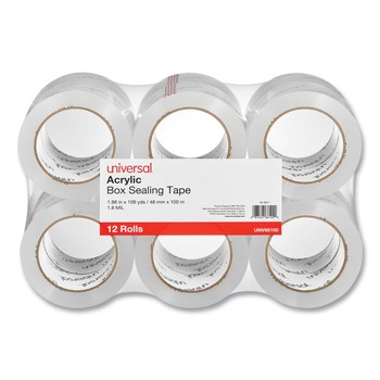 Universal UNV66100 Deluxe 3 in. Core 1.88 in. x 110 yds. General-Purpose Acrylic Box Sealing Tape - Clear (12-Piece/Pack)