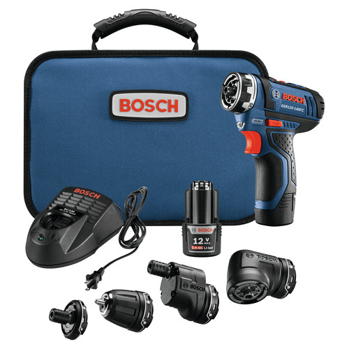 Factory Reconditioned Bosch GSR12V-140FCB22-RT 12V Lithium-Ion Max FlexiClick 5-In-1 1/4 in. Cordless Drill Driver System Kit (2 Ah) image number 0