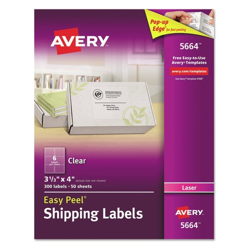  | Avery 05664 Easy Peel 3.33 in. x 4 in. Shipping Labels with Sure Feed - Matte Clear (6-Piece/Sheet, 50 Sheets/Box) image number 0