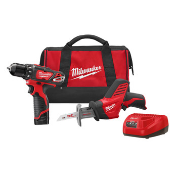 Factory Reconditioned Milwaukee 2493-82 M12 Cordless Lithium-Ion Drill Driver and Reciprocating Saw Combo Kit