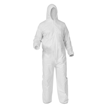 BIB OVERALLS | KleenGuard 38939 A35 Liquid And Particle Protection Coveralls, Hooded, X-Large, White, 25/carton