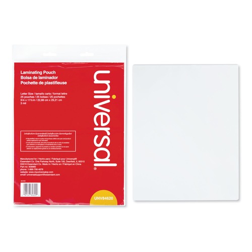 Universal UNV84620 3 mil 9 in. x 11.5 in. Laminating Pouches - Matte Clear (25-Piece/Pack) image number 0