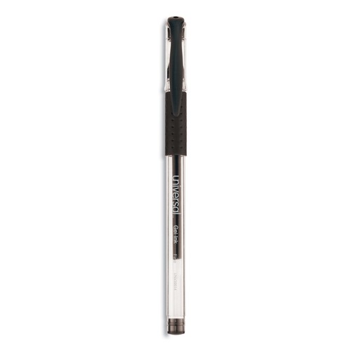 Universal UNV39514 Fine 0.5 mm, Comfort Grip Gel Pen - Black Ink, Clear Barrel (1 Dozen) image number 0
