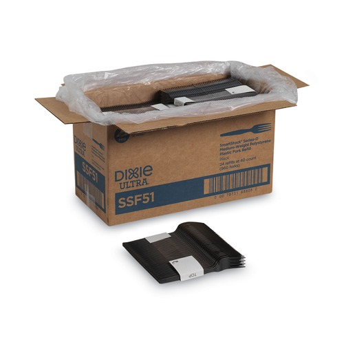 New Arrivals | Dixie SSF51 Smartstock Plastic Cutlery Refill, Forks, Black (40/Pack, 24 Packs/Carton) image number 0