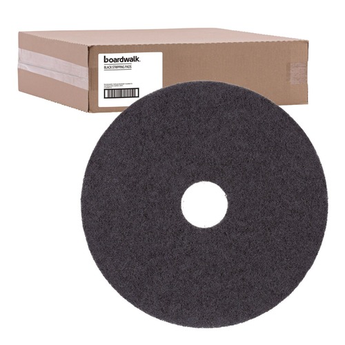 Cleaning and Janitorial Accessories | Boardwalk BWK4014BLA 14 in. Stripping Floor Pads - Black (5-Piece/Carton) image number 0